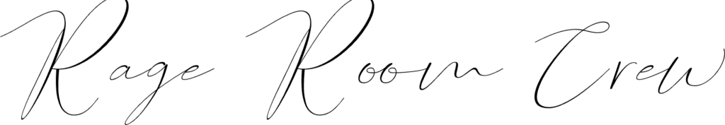 Handwritten Rage Room Crew logo in elegant script font